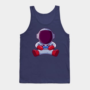 Cute Astronaut Playing Game with Controller Cartoon Tank Top